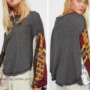 BALLOON Lantern Silky Sleeve Thermal Waffle Pullover Top NW